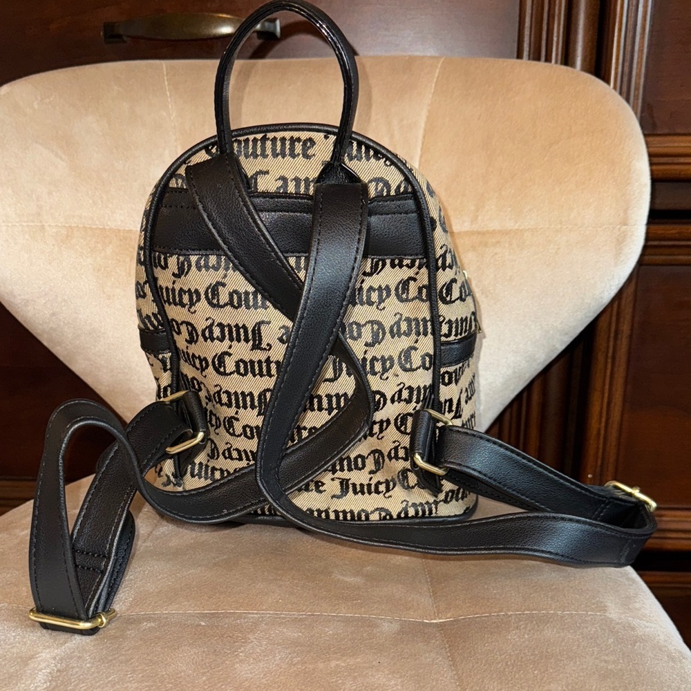 Juicy Couture Logo Print Backpack in Black and Cream - Picture 2 of 14